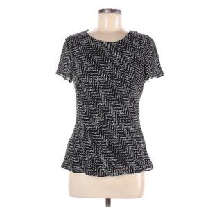 Talbots ~ 100% silk bias cut black white print blouse